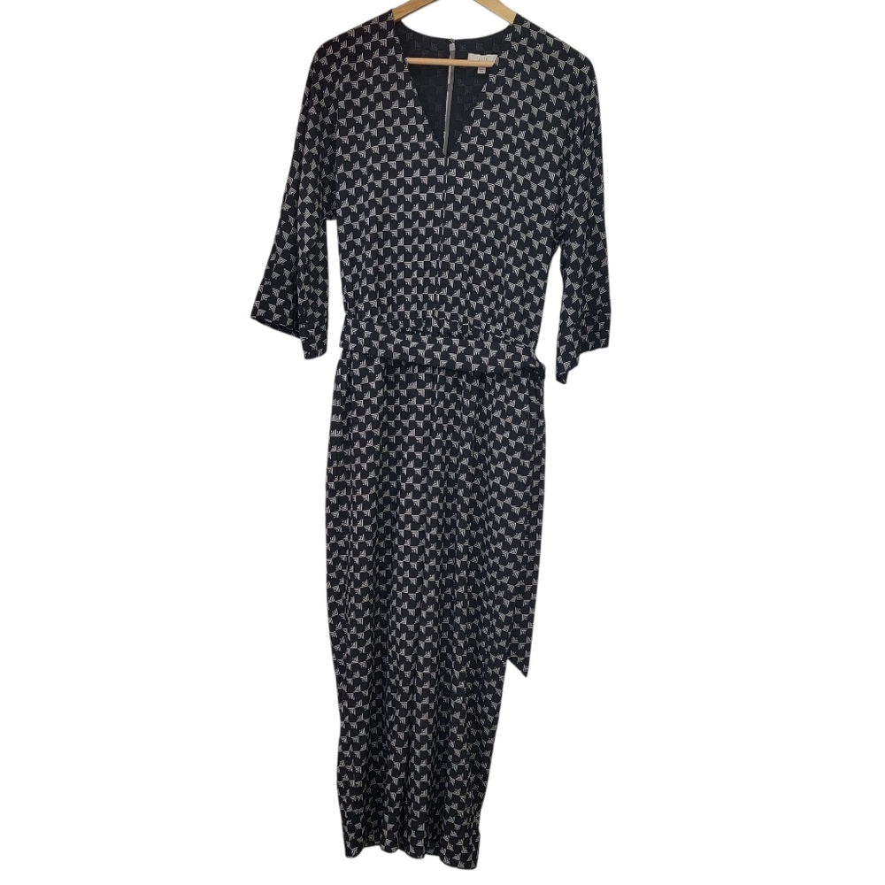 Joie Burgess Jumpsuit Black Wide Leg Cropped Geometric Print Belted Women’s S - Picture 17 of 17